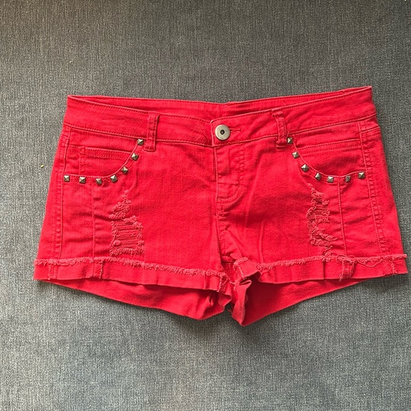 Xhilaration Pants - Red Studded Distressed Shorts